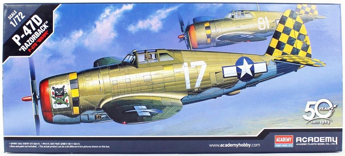 Academy 12492 1/72 P-47D Thunderbolt (Razor Back) Savaş Uçağı Demonte Plastik Maketi