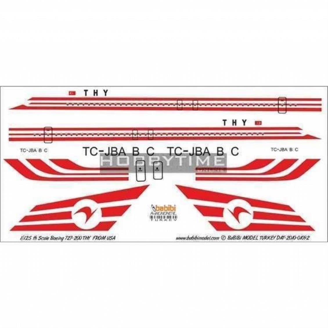 Babibi DAT01092 1/125 Thy, Boeing  727-200, From Usa, Dekal Çıkartma