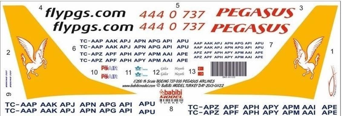 Babibi DAT01122 1/200 Pegasus, Boeing 737-800, Dekal Çıkartma