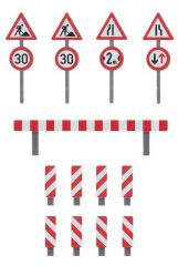 Faller 180930 1/87 İnşaat Alanı Trafik İşaret Levhaları Demonte Plastik Maketi