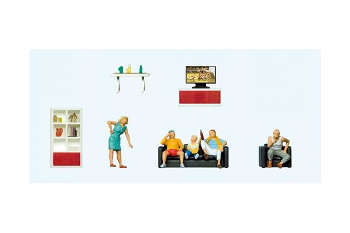 Preiser 10649 1/87 Ölçek familie beim fernsehen. wohnz Figürleri