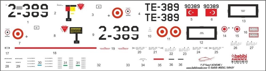 Babibi DBT01291 1/32 T-37, Tweet Şema1, Dekal Çıkartma
