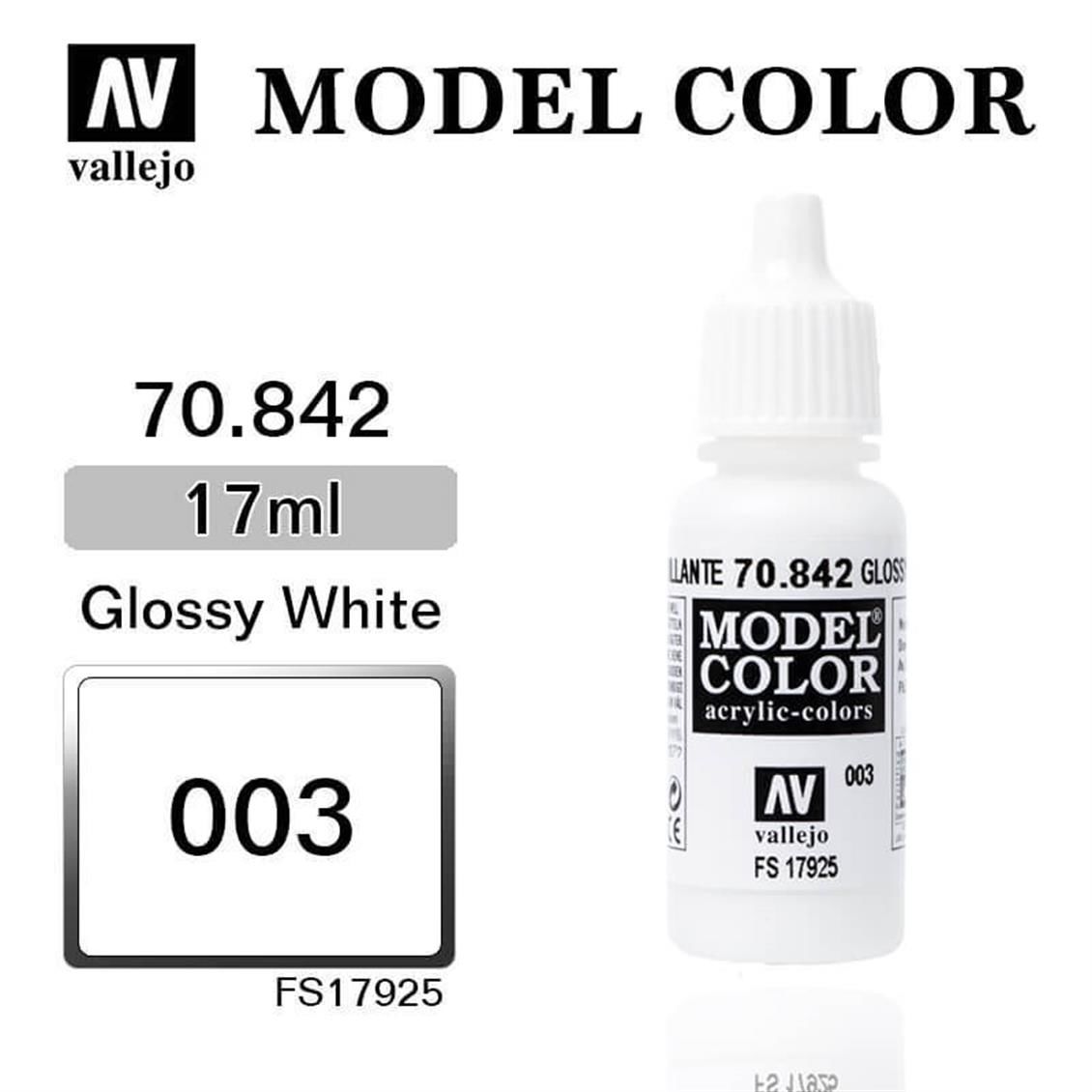 Vallejo 70842 17 ml. (3) Gloss White-Matt, Model Color Serisi Model Boyası