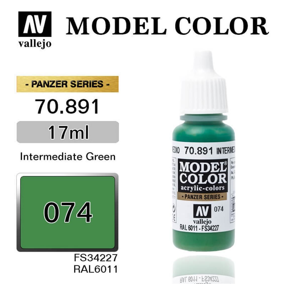 Vallejo 70891 17 ml. (74) Intermediate Green  -Matt, Model Color Serisi Model Boyası